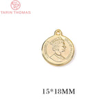 6PCS 24K Brass Queen of England Coin Charms Pendants