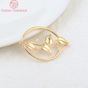 10PCS 24K Plated Brass Round with Leaves Pendants Charms