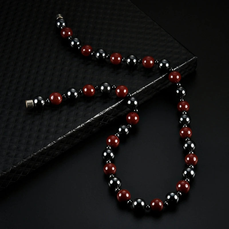 83XC Hematite Magnetic Therapy Necklace Red Health Jewelry