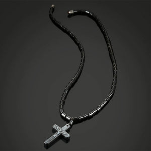 Hematite Necklace Cross Pendant Magnetic Therapy Healing Health Jewelry