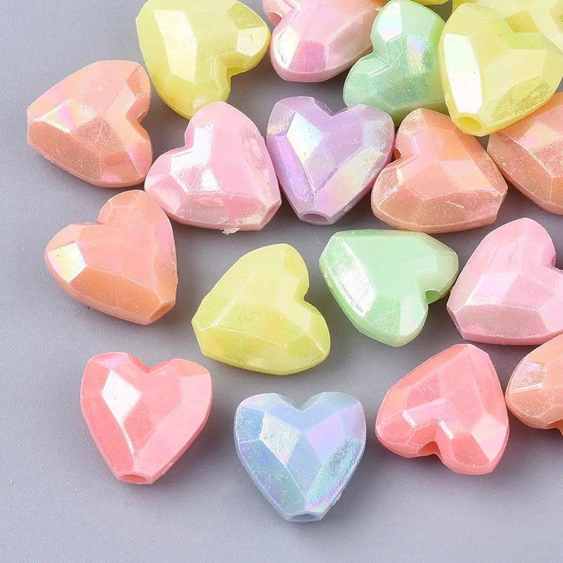 Acrylic Heart Beads Spacer Loose Beads for DIY Jewelry Making 13x13x7.5mm Mixed