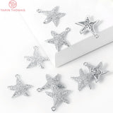 4PCS Starfish Charm Pendants Brass Zircon 14.5x15MM