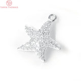 4PCS Starfish Charm Pendants Brass Zircon 14.5x15MM
