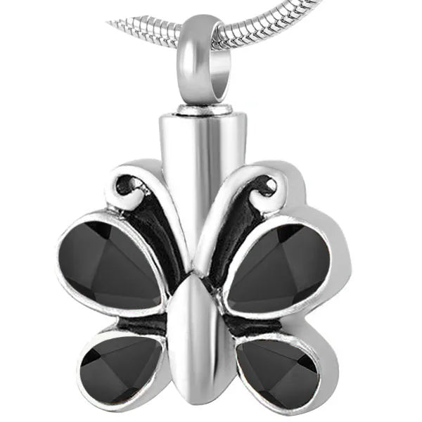 Crystal Butterfly Urn Pendant Necklace Ashes Memorial Keepsake Jewelry