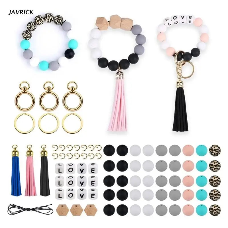 84PCS Silicone Beads Making Kits Keychain Accessory DIY Keychains