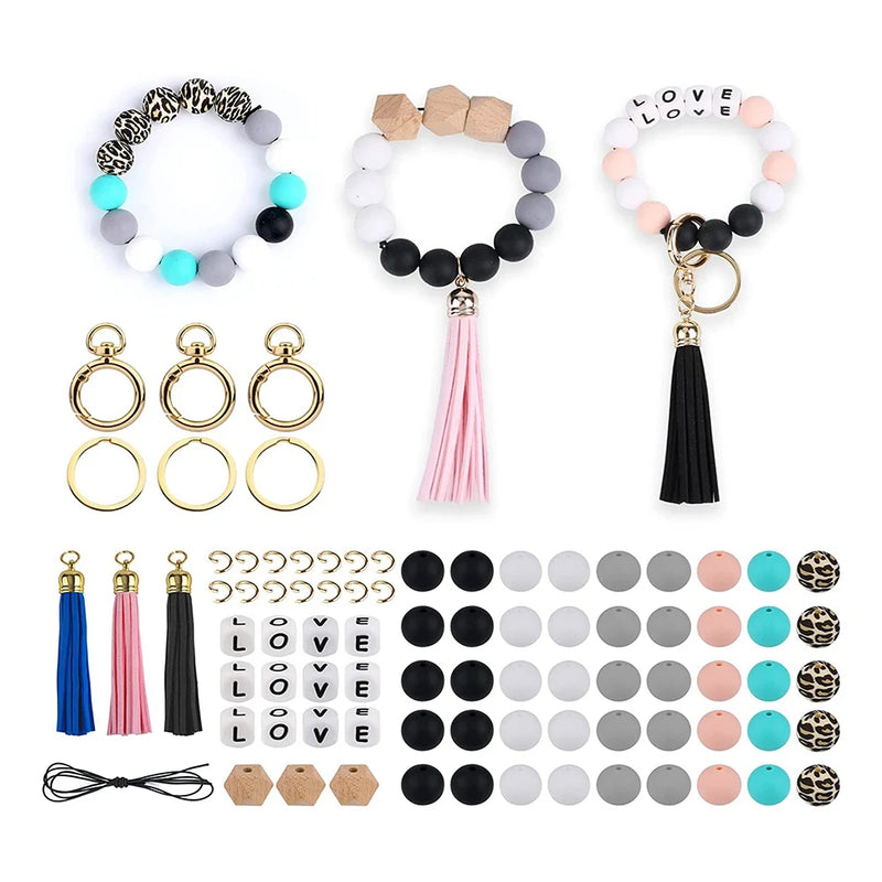 84Pcs Silicone Beads Kit for DIY Key Chain Making