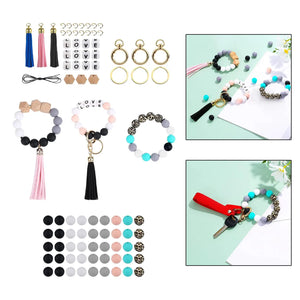 Beaded Making Kit DIY Key Rings Letter Beaded Open Rings Tassel PU Leather