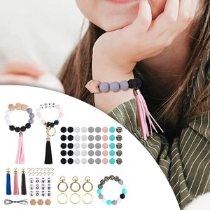 Beaded Making Kit DIY Key Rings Letter Beaded Open Rings Tassel PU Leather