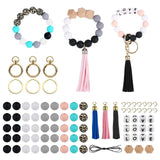 Beaded Making Kit DIY Key Rings Letter Beaded Open Rings Tassel PU Leather