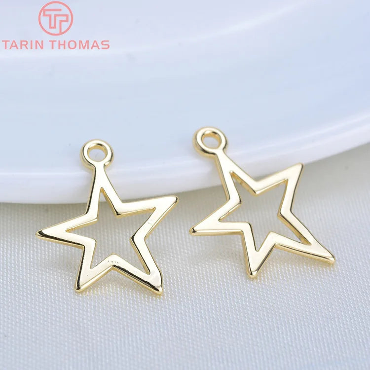 10PCS 14x12MM 24K Plated Brass Star Charms Pendants