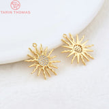 4PCS 16x18MM Hole 1MM 24K Brass Zircon Sun Charms Pendants High Diy Jewelry