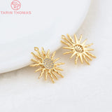4PCS 16x18MM Hole 1MM 24K Brass Zircon Sun Charms Pendants High Diy Jewelry