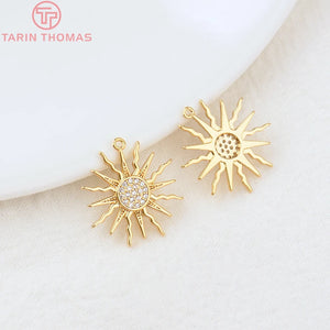 4PCS 16x18MM Hole 1MM 24K Brass Zircon Sun Charms Pendants High Diy Jewelry