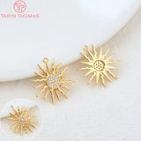 4PCS 16x18MM Hole 1MM 24K Brass Zircon Sun Charms Pendants High Diy Jewelry