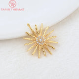 4PCS 16x18MM Hole 1MM 24K Brass Zircon Sun Charms Pendants High Diy Jewelry