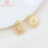 4PCS 16x18MM Hole 1MM 24K Brass Zircon Sun Charms Pendants High Diy Jewelry