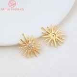 4PCS 16x18MM Hole 1MM 24K Brass Zircon Sun Charms Pendants High Diy Jewelry