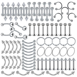 85PCS Surgical Steel Piercing Jewelry Lot Nose Ring Tongue Labret