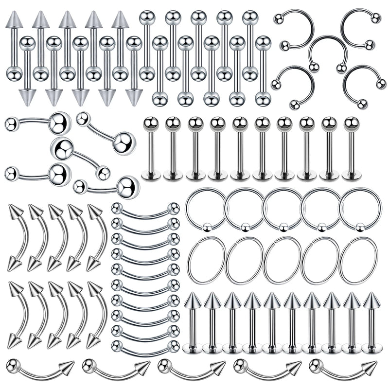 85PCS Surgical Steel Piercing Jewelry Lot Nose Ring Tongue Labret