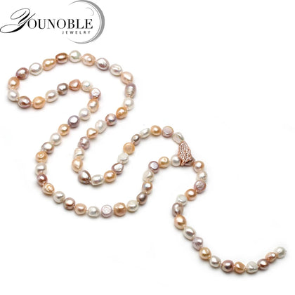 Natural Freshwater Long Pearl Necklace Women Wedding Baroque Pearl Necklace
