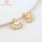4PCS 12x14.5MM 24K Plated Brass Zircon Skirt Charms Pendants