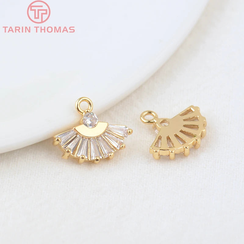 4PCS 12x14.5MM 24K Plated Brass Zircon Skirt Charms Pendants