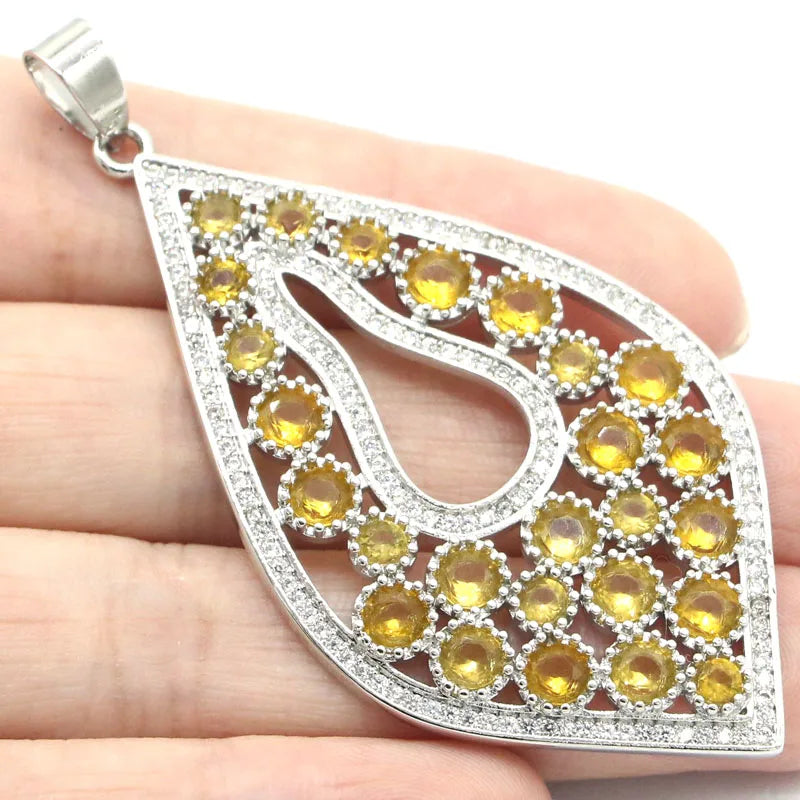11g Drop Hollow Pink Morganite Citrine CZ Silver Pendant