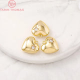 4PCS 15x15MM 24K Brass Zircon Heart Charm Pendants DIY Jewelry Making