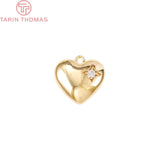 4PCS 15x15MM 24K Brass Zircon Heart Charm Pendants DIY Jewelry Making