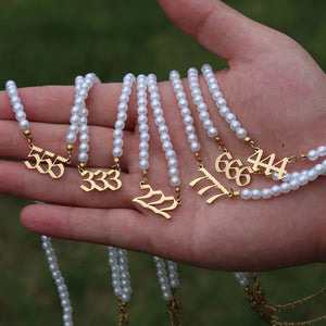 Angel Number Pearls Choker Necklace Women Jewelry Wedding Gift