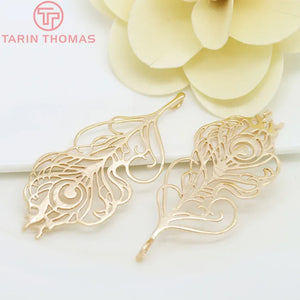 2PCS 64*28MM Champagne Brass Peacock Feather Pendants DIY Jewelry Findings