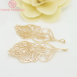 2PCS 64*28MM Champagne Brass Peacock Feather Pendants DIY Jewelry Findings