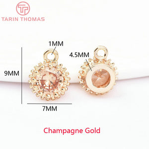 6PCS 7MM Zircon Round Charms Pendants DIY Jewelry Findings
