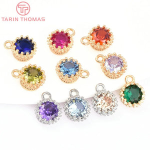 6PCS 7MM Zircon Round Charms Pendants DIY Jewelry Findings