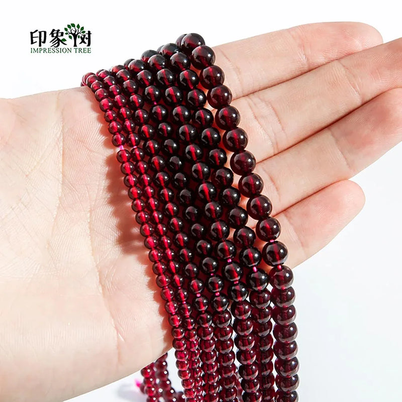 50Pcs Natural Stone Dark Red Garnet Round Beads DIY Jewelry Making
