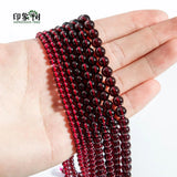 50Pcs Natural Stone Dark Red Garnet Round Beads DIY Jewelry Making