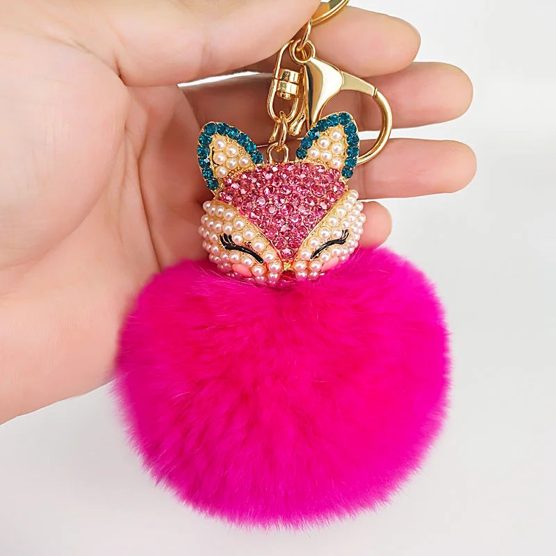 Fox Puff Ball KeyChains for Kids and Women