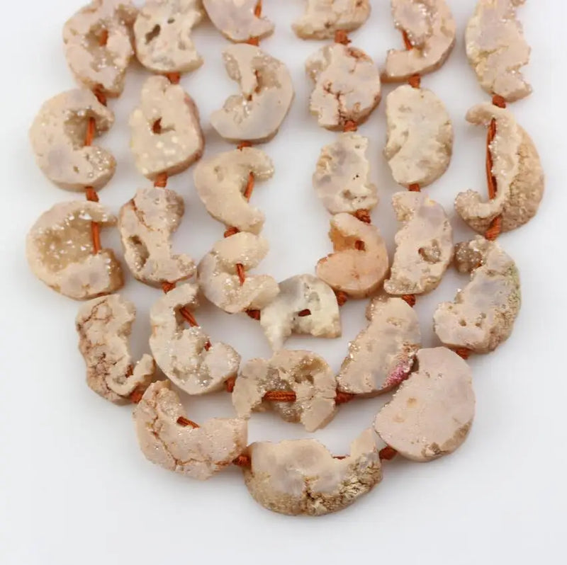 Natural Geode Drusy Moon Shape Beads, Druzy Agates Stone Slices Pendant Necklace