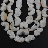 Natural Geode Drusy Moon Shape Beads, Druzy Agates Stone Slices Pendant Necklace
