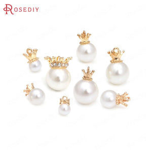 Plastic Pearls Round Ball Beads Charms Pendants with Alloy Cap/Bow-knot/Crown