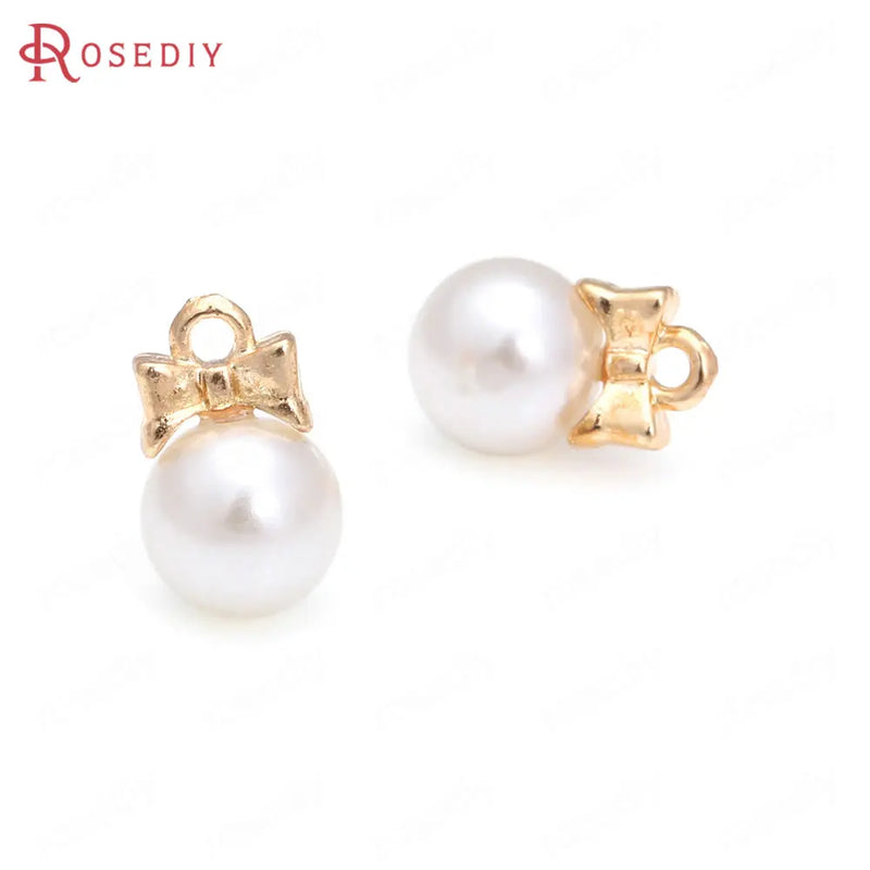 Plastic Pearls Round Ball Beads Charms Pendants with Alloy Cap/Bow-knot/Crown