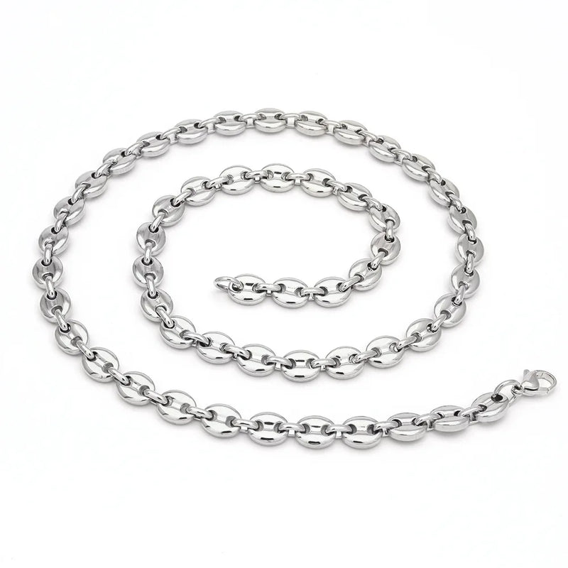 Coffee Bean Necklaces Set for Men Women Stainless Steel Pig Nose Link Chains