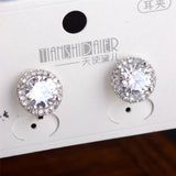 CZ Crystal Clip On Earrings for Women - Non-Pierced Round Earrings