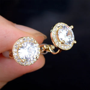CZ Crystal Clip On Earrings for Women - Non-Pierced Round Earrings