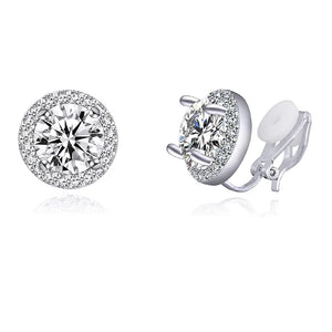 CZ Crystal Clip On Earrings for Women - Non-Pierced Round Earrings