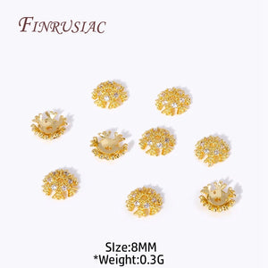 8MM 18K Plated Brass Zircon Snowflake Bead Caps Flower End Caps