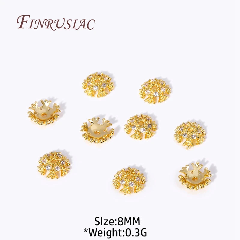 8MM 18K Plated Brass Zircon Snowflake Bead Caps Flower End Caps