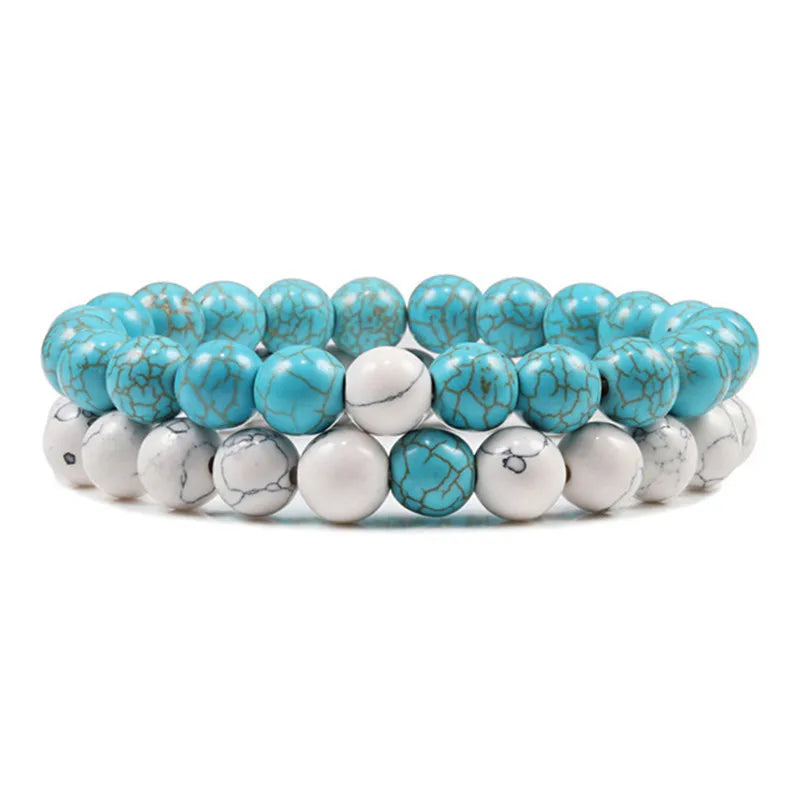 Tiger Eye Volcanic Agate Turquoise Stone Beaded Bracelet Set
