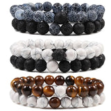 Tiger Eye Volcanic Agate Turquoise Stone Beaded Bracelet Set