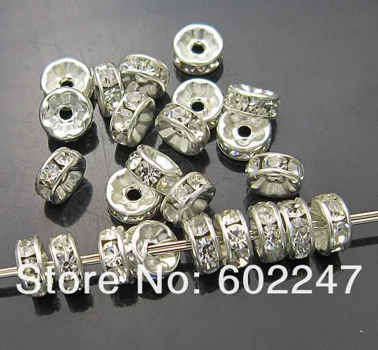 500PCS 8MM Crystal Rhinestone Spacer Beads, Silver Plated, DIY Basketball Wives
